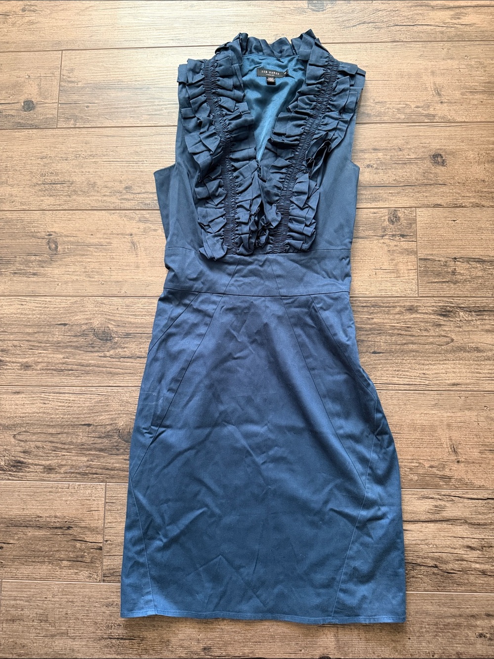 Ted Baker Navy Ruffled V-Neck Sheath Dress